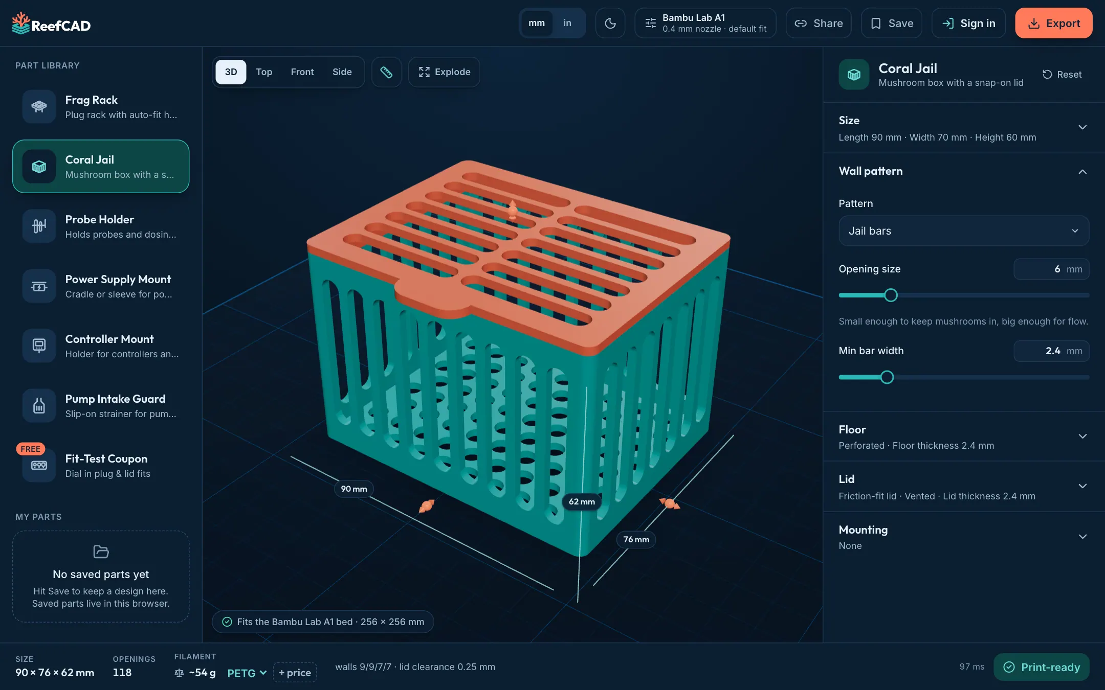 Designing a coral jail in ReefCAD on a laptop