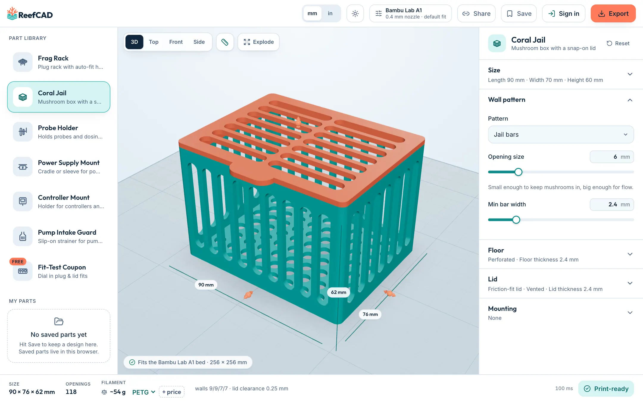 Designing a coral jail in ReefCAD on a laptop
